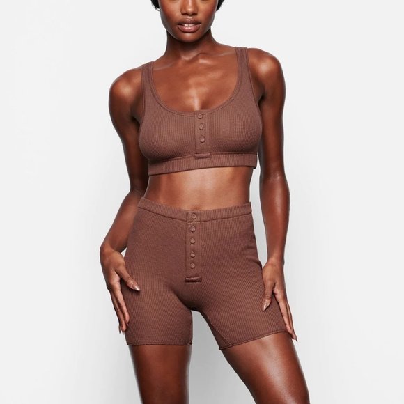 SKIMS Waffle Henley Bralette Garnet Womens Medium - Picture 2 of 12